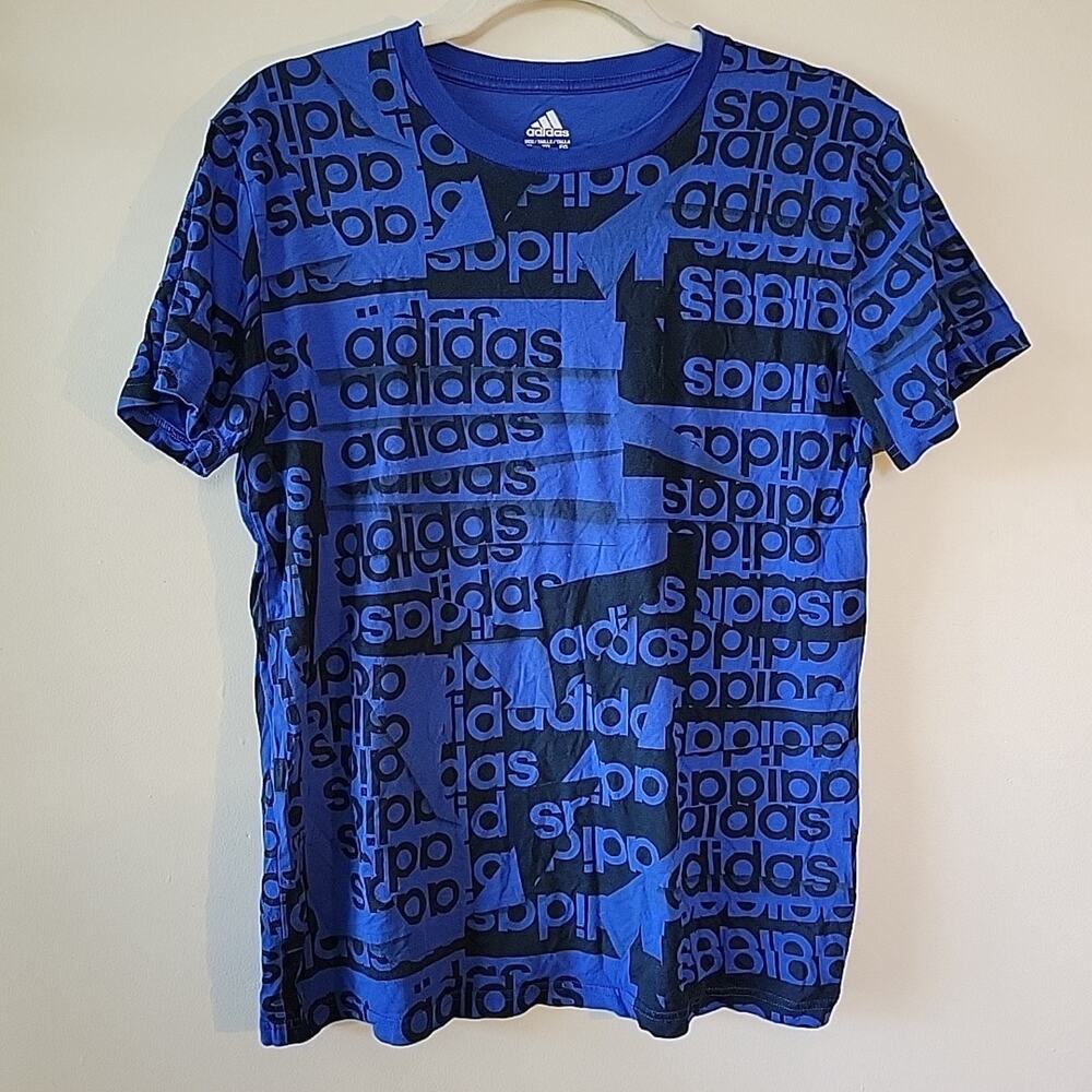Adidas Youth XL Tee 100% Cotton Short Sleeve Blue Crewneck Logo Activewear